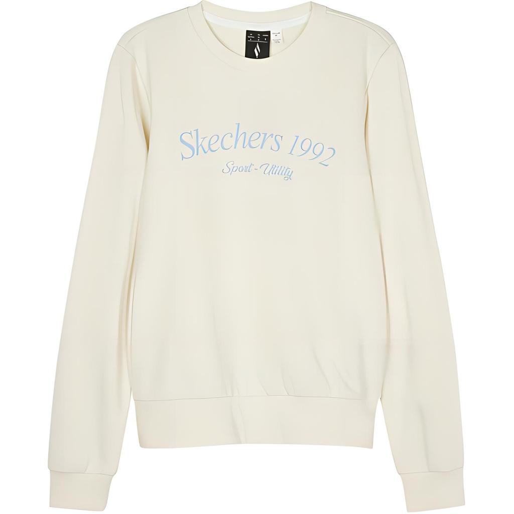 Skechers Sport Lifestyle Series American Vintage Crew Neck Pullover Comfortable Sweatshirt Women Sweatshirt Tofu-White L124W038-0211