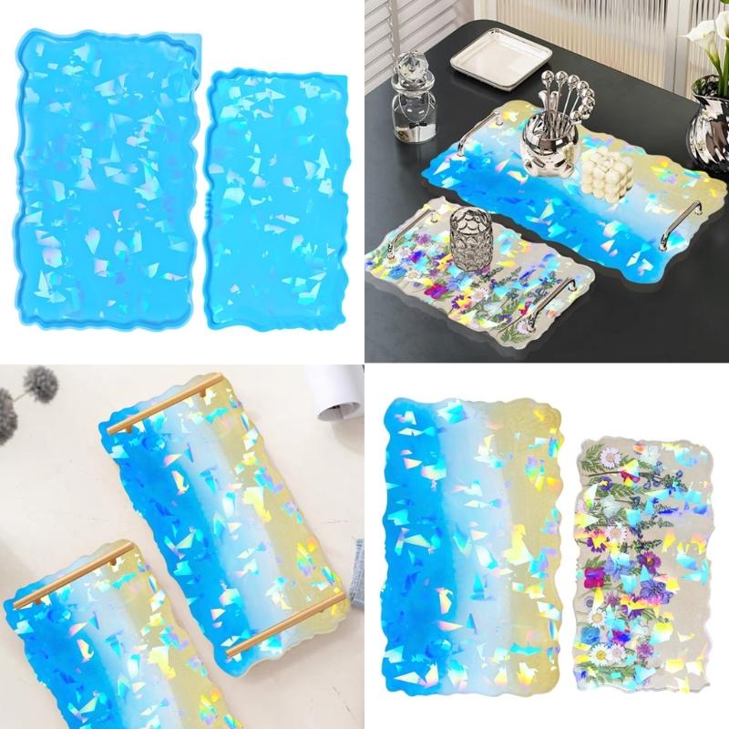 Irregular Rectangle Tray Mould with Handles Holographical Tray Casting Mould Large Resin Molds for Unique Ornaments