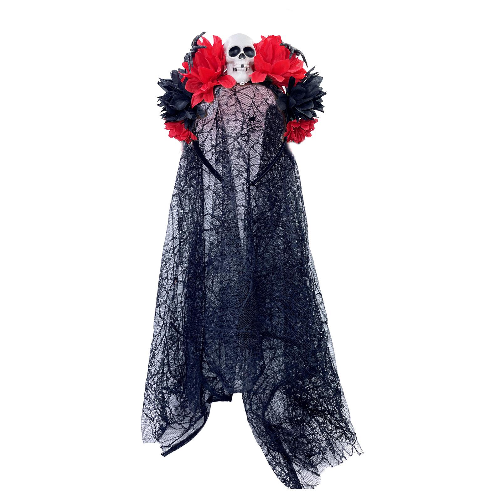 

Повязка на голову на тему Хэллоуина День мертвых Череп Цветочная вуаль Повязка на голову Косплей Костюм Головной убор для взрослых Праздничные украшения для волос A