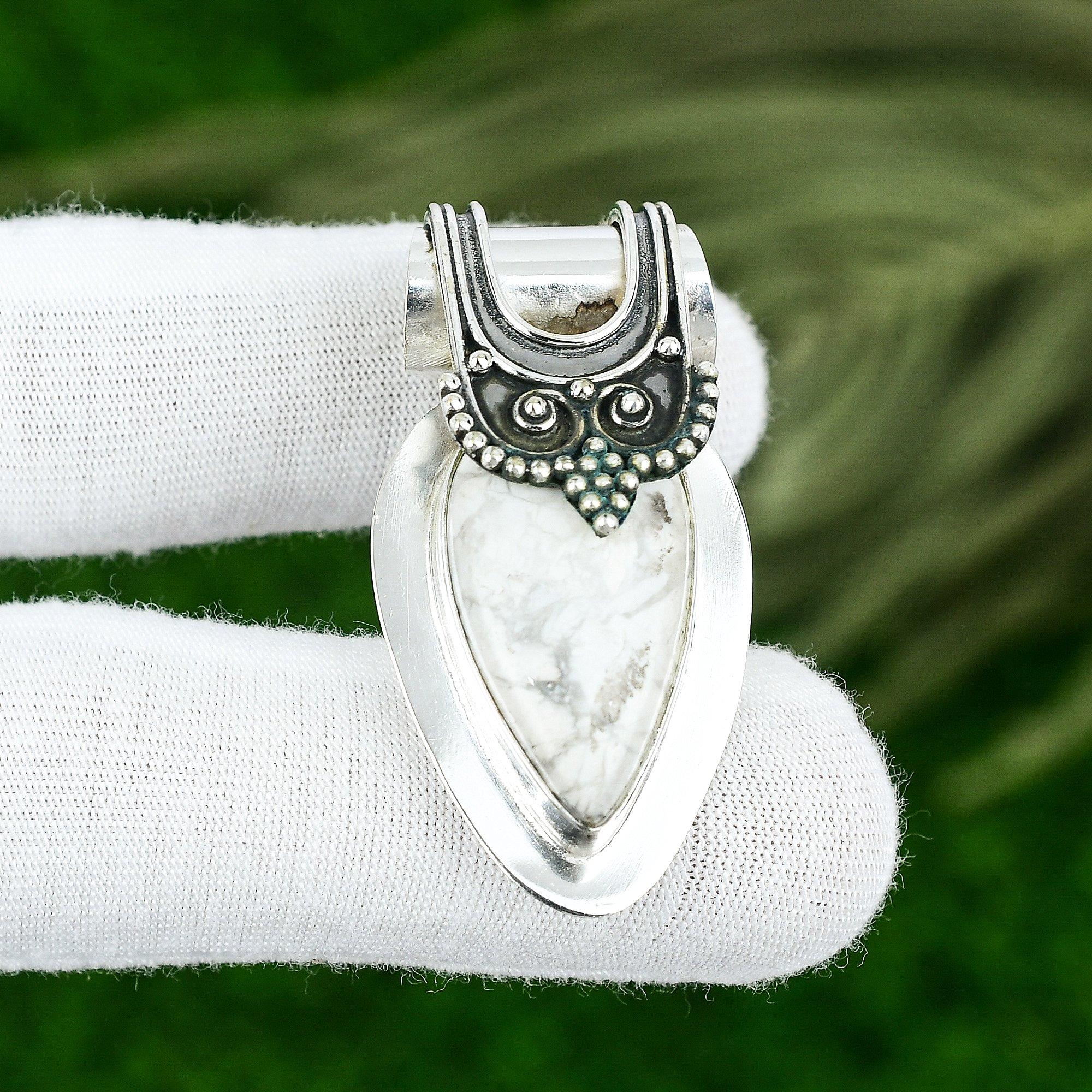 Sterling Silver Pear Crown Chakra Howlite Stone Daughter Bezel Birthday Pendant