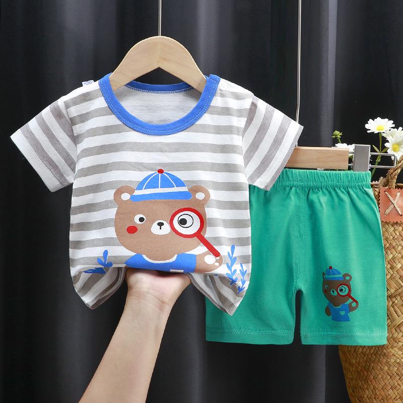 2025 Kids' Short Sleeve Summer Pajama Set - Boys and Girls Baby T-shirt and Shorts