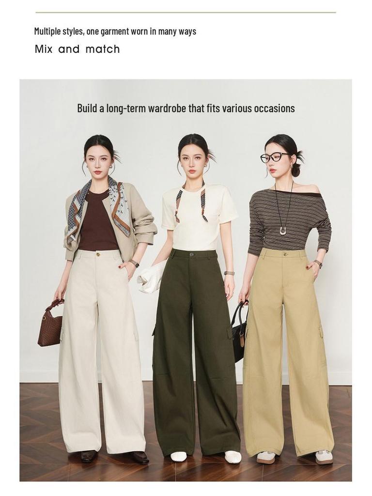 Women's Khaki High-Waist Loose Wide-Leg Banana Pants - Spring/Autumn 2026 Plus Size Casual