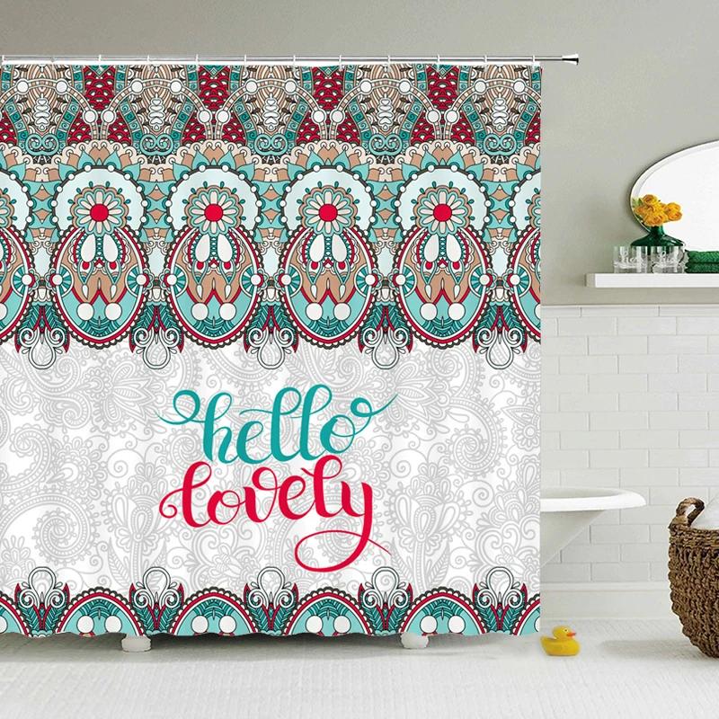 Indian Mandala Shower Curtain Flower Printed Geometric Bohemian Bathroom Curtains Shower Wall Hanging Geometric Shower Curtains