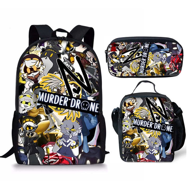 Hip Hop Youthful Novelty Murder Drones 3D Print 3pcs/Set Student Travel Bags Laptop Daypack Backpack Lunch Bag Pencil Case