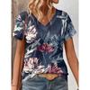Summer Women's 3D Printed V-Neck T-Shirt Fashion Versatile Trend Breathable Casual