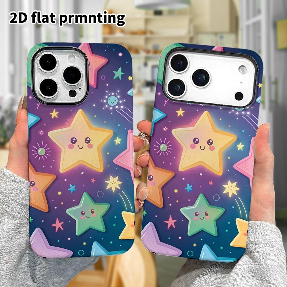 Phone Case: 2D Flat, Suitable for iPhone 18 17 16 15 14 13 12 Pro Protective Case, Cartoon Stars, Christmas and Halloween Perfect Holiday Gift