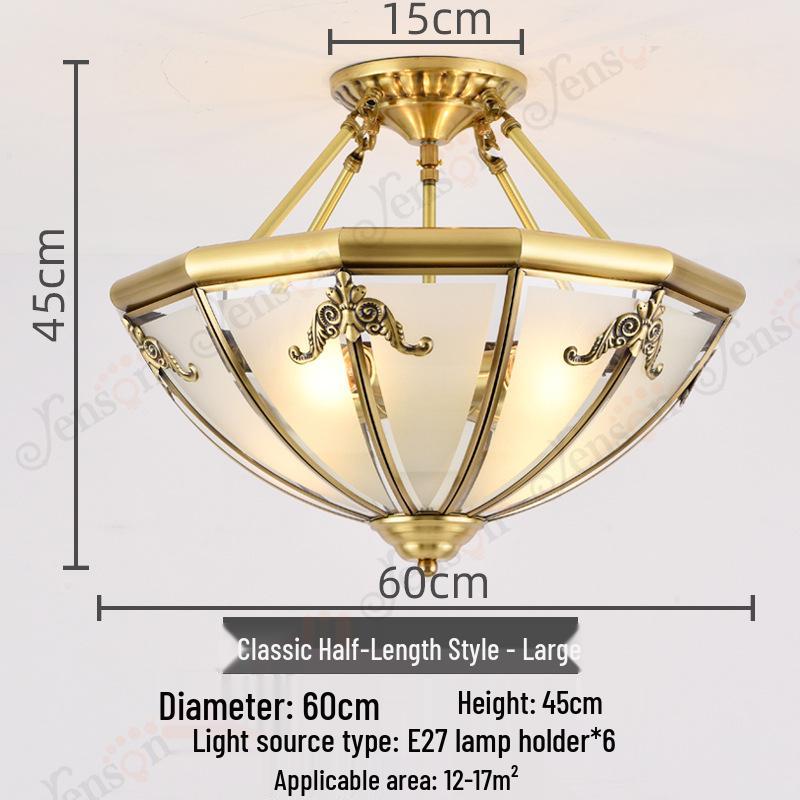 European All-Copper Ceiling Light for Bedroom, Living Room, Foyer, Balcony, or Aisle - Simple, Warm, and Romantic Design