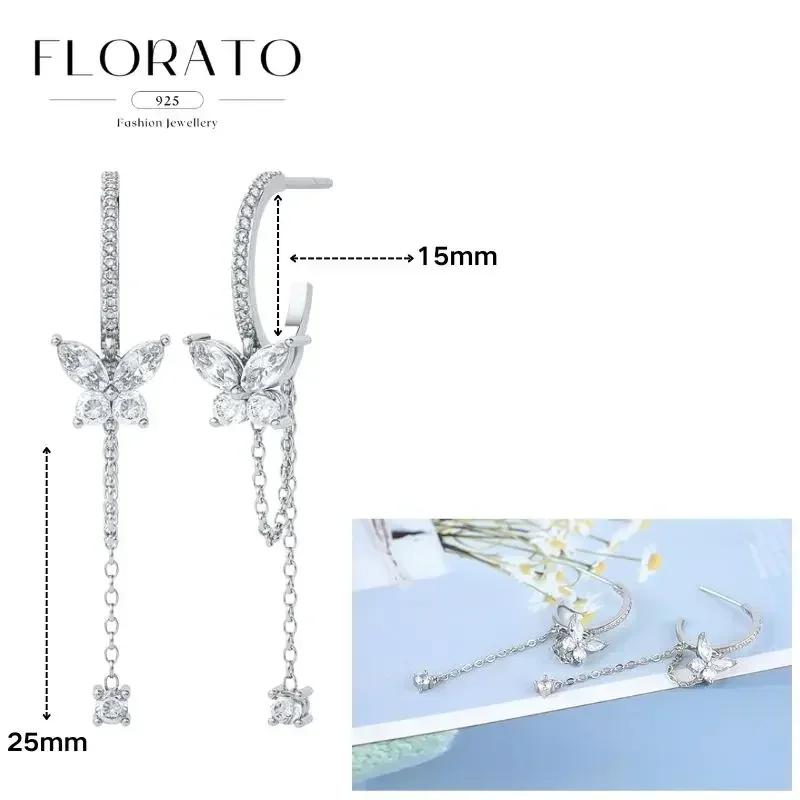 FLORATO 925 Silver Earrings Chain Tassel Pendant Earrings Zircon Silver Earrings for Women Trend Luxury Wedding Jewelry