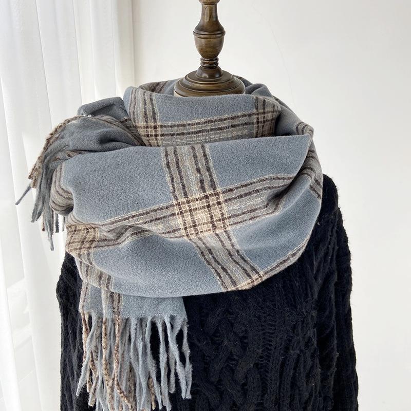 Women Winter Vintage Knitted Scarf Headscarf Ladies Men Casual Plaid Tassel Warm Scarve Mujer Male Wrap Shawl Unisex New Korean