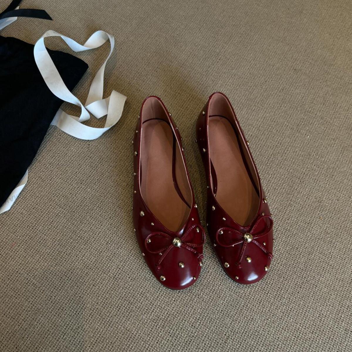 First encounter season rivet fashion shallow mouth flat shoes women s bow small single shoes one pedal versatile evening shoes 40 красный 3360₽