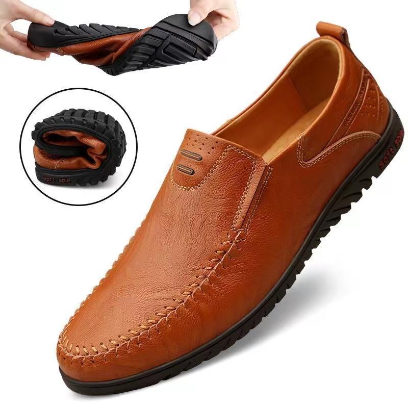Frühling Atmungsaktive Herren Lederschuhe Casual All-Match Slip-on Flache Schuhe Bequeme Atmungsaktive Mokassins Fahrschuhe