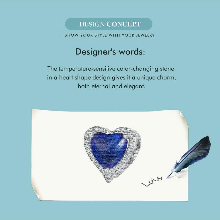 WOSTU 925 Sterling Silver Heart Shape Thermosensitive Stone Charm Beads for Women Girls Bracelet & Bangle DIY Jewelry