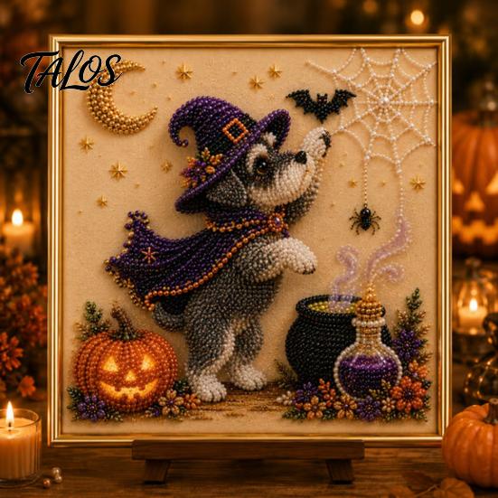 3D Imitation Pearl Painting Kit Halloween Faux Kit, Puppy Ghost Art Craft Kits for Families Groups Adults Beginners, Home Wall Decor, DIY Stress