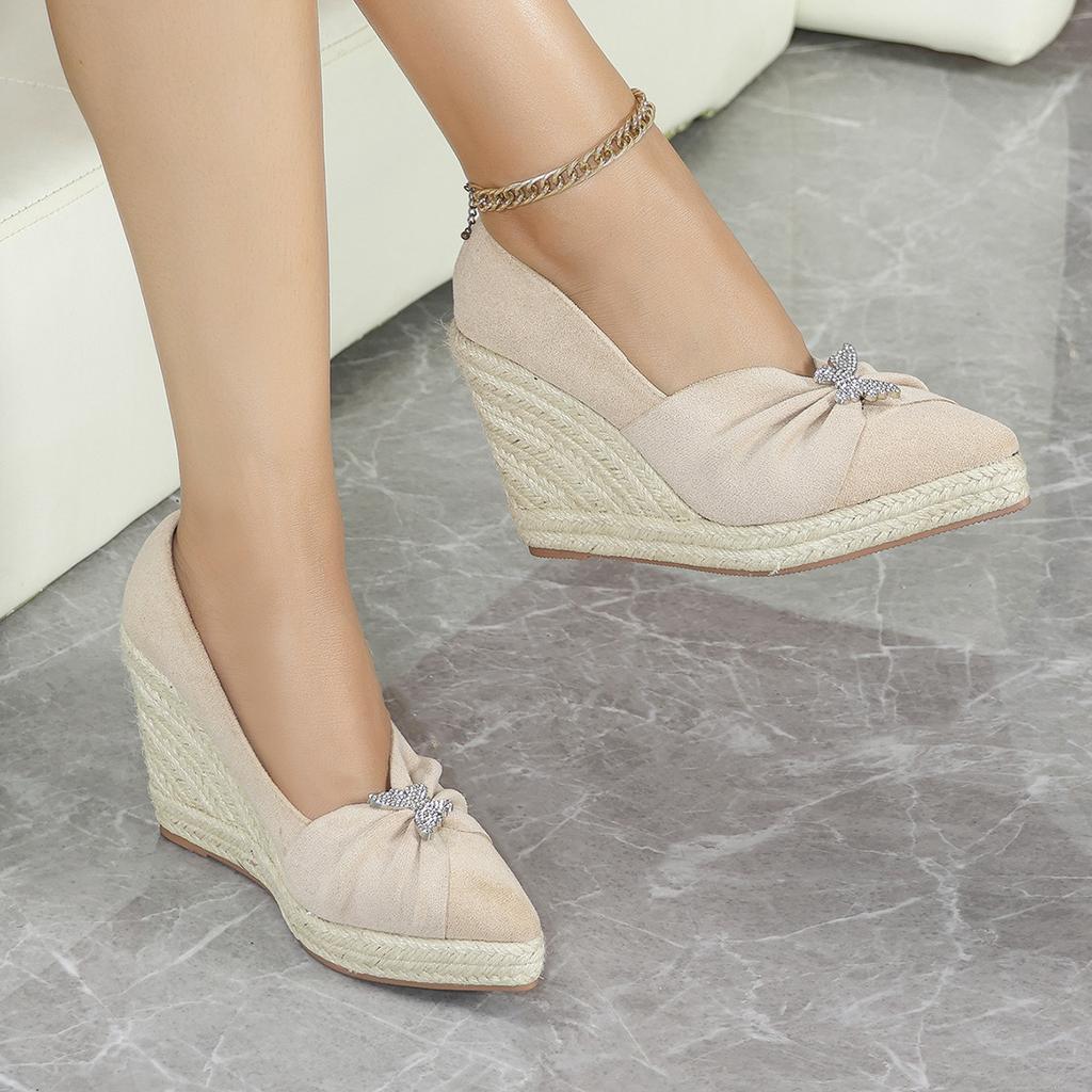 Wedge Heel Women's New Pointed Toe Platform Shoes Thick Sole Espadrille Sandals Butterfly Decors Fashion Zapatos De Mujer Size35