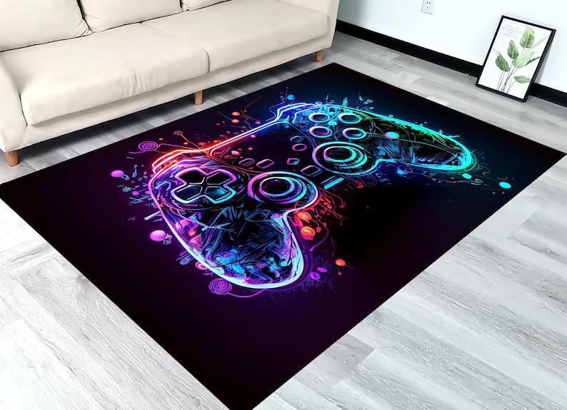 Neon Glow Game Controller Vloerkleed Kleurrijke Gaming Joystick Print Antislip Vloerkleed voor Gamekamer Woondecoratie