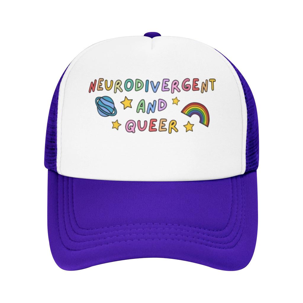 Neurodivergent and Queer Trucker Hat Breathable Mesh Baseball Cap Adjustable Adult Casual Sun Protection