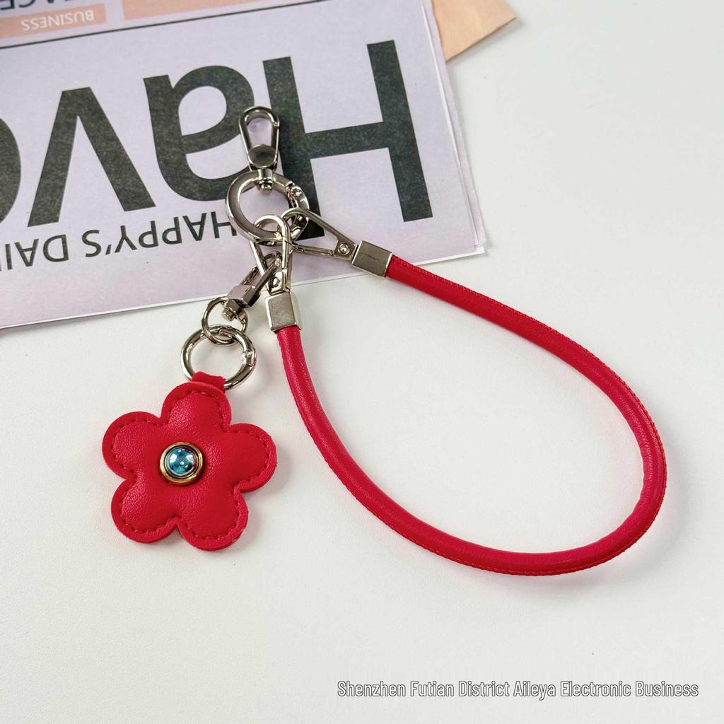 Cross-Border PU Leather Sunflower Keychain and Phone Lanyard, Color-Blocked Flower Pendant for Women's Bags.