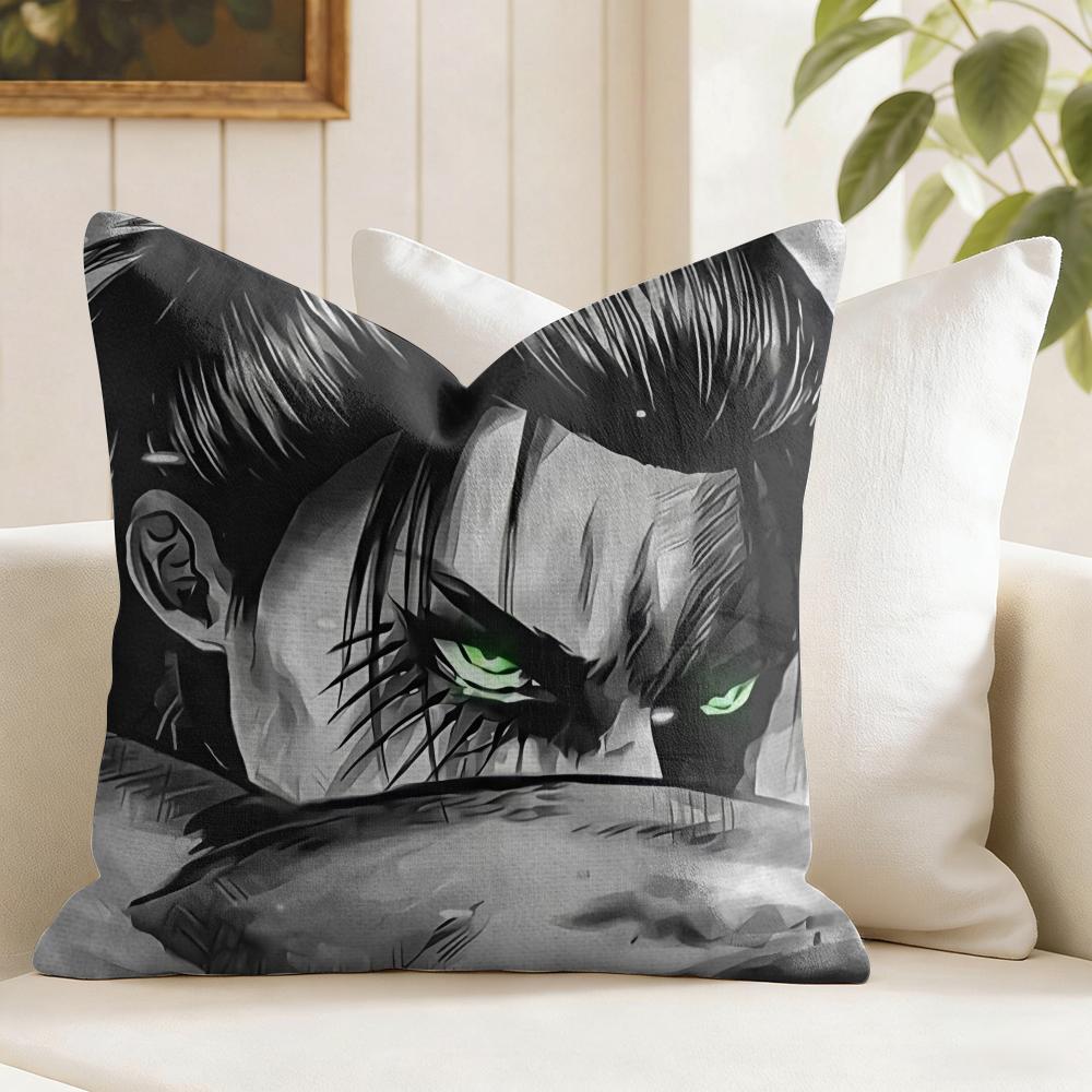 Anime Aattack On Titans Cushion Cover Natural Linen Double Sided Print Throw Pillow Case for Sofa Couch Home Decor