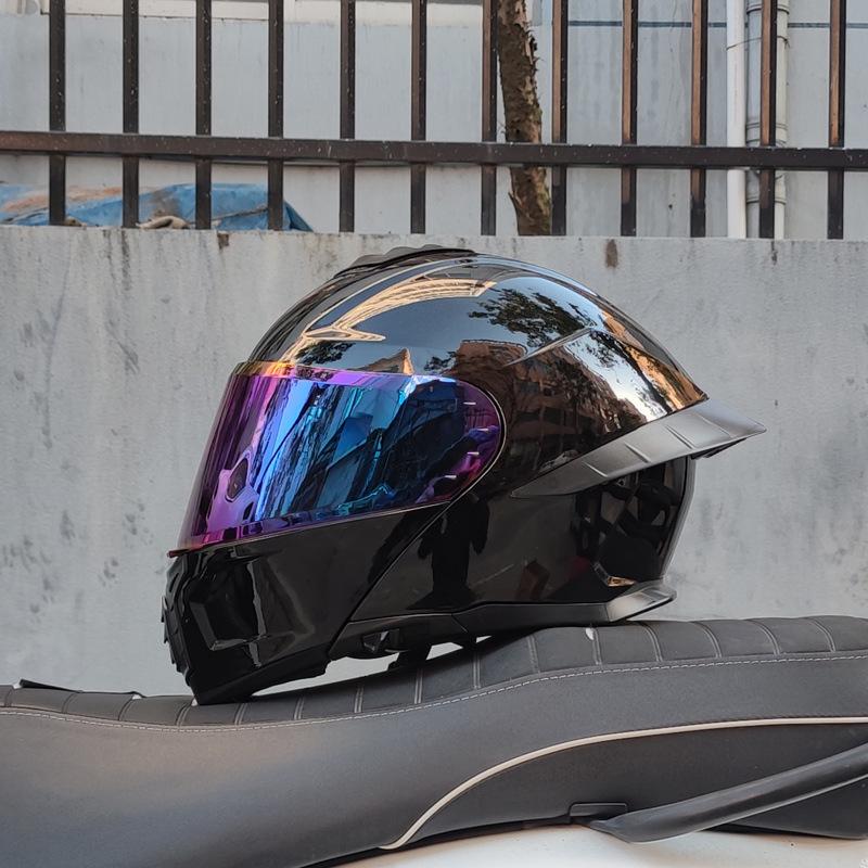 Motorcycle helmet Men's and women's face-off helmet Double mirror Winter tail semi-full cover Four Seasons Blue