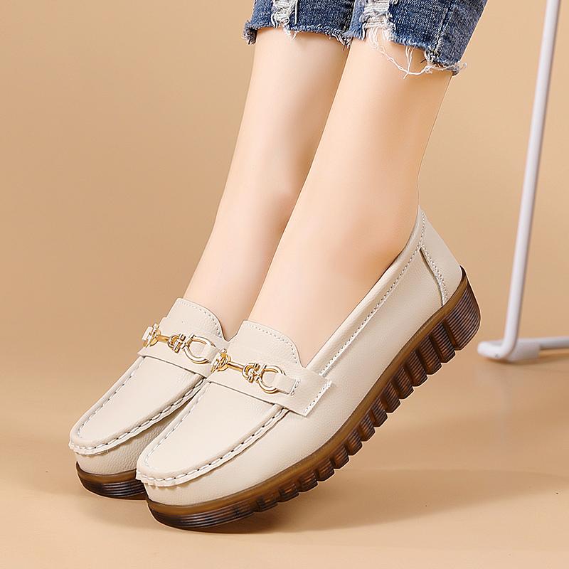 Women Moccasins Driving Shoes Comfort Flats Nurse Loafers Minimalist White Shoes for Mother Winter Warm