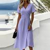 Damen-Gestreiftes Print-Kleid mit V-Ausschnitt und kurzen Ärmeln - Lässige Sommer-Modekleider für Damen