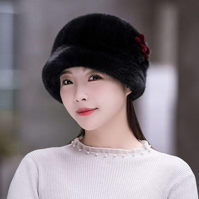 Women's Hat Faux Mink Hat - Winter Warm Earflap Beanie for Middle-aged and Elderly Women - New Faux Fur Mink Top Hat for Ladies