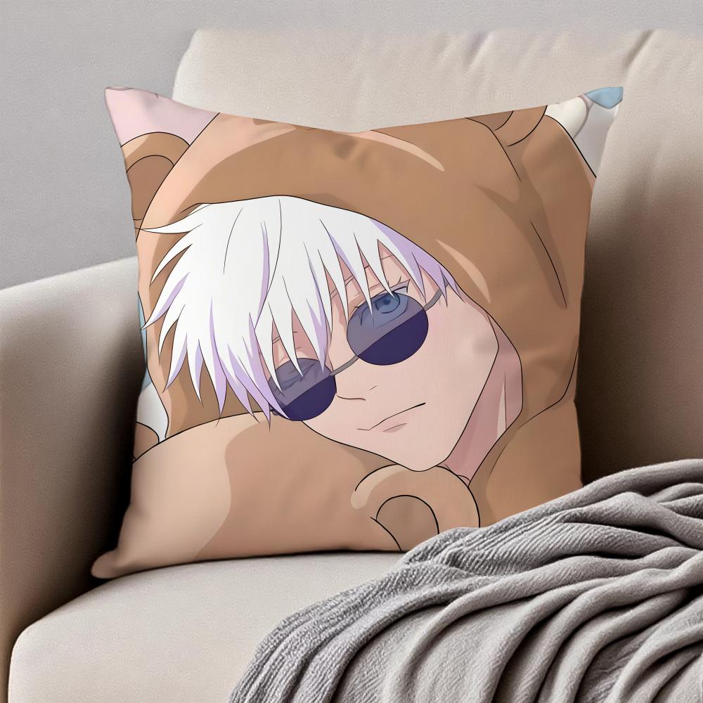 JJujutsu Kaisen GGojo Satoru Cushion Cover Pillowcase Antidustmite Invisible Zipper Short Plush Sofa Cushion