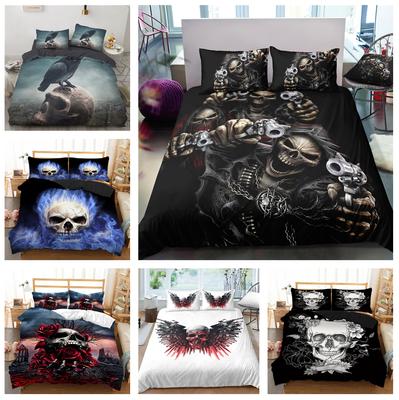 Halloween Bedding Skull Horror Pattern Down Duvet Cover and Pillowcase 2/3pc King Queen Bed Full-size 3D Printed Cover Gift