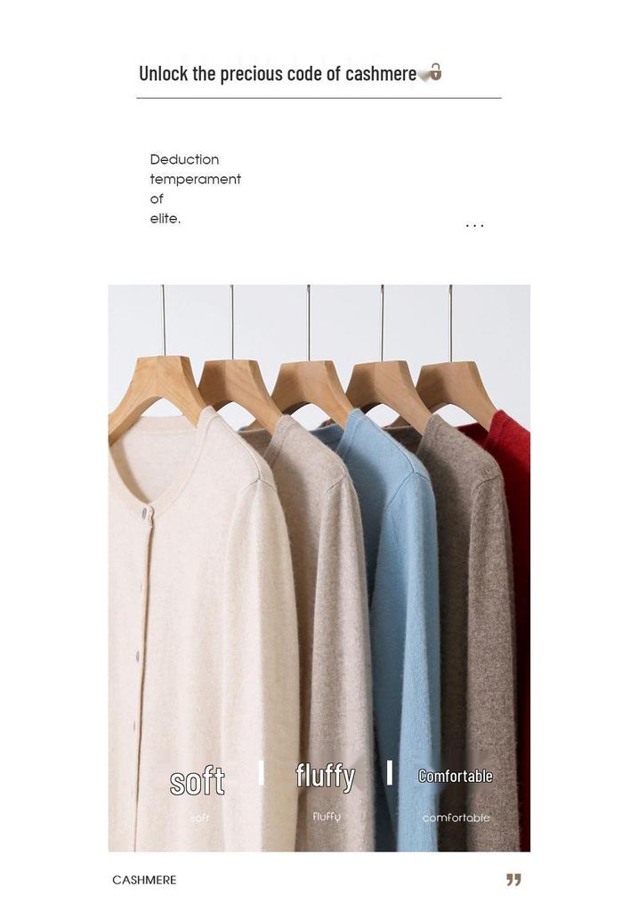 Women's Cashmere Cardigan: Round Neck, Loose-Fit, Multi-Button, Slimming Solid Color Sweater