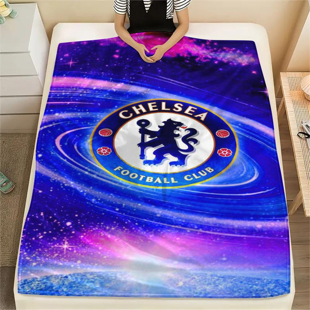 1Pc Chelsea-FC Logo Print Flannel Blanket High Quality Warm Comfortable Cover for All Seasons Perfect for Gifts Home Decor
