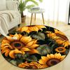 Crystal Velvet Sunflower Printed Round Area Rug Chair Round Carpet for Bedroom Living Room Home Decor Rugs Non-Slip Mat Rug for Bedside