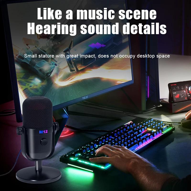 M12 USB Condenser Desktop Microphone For PC Computer Mobile Phone Singing Gaming Streaming Podcasting Recording Mic