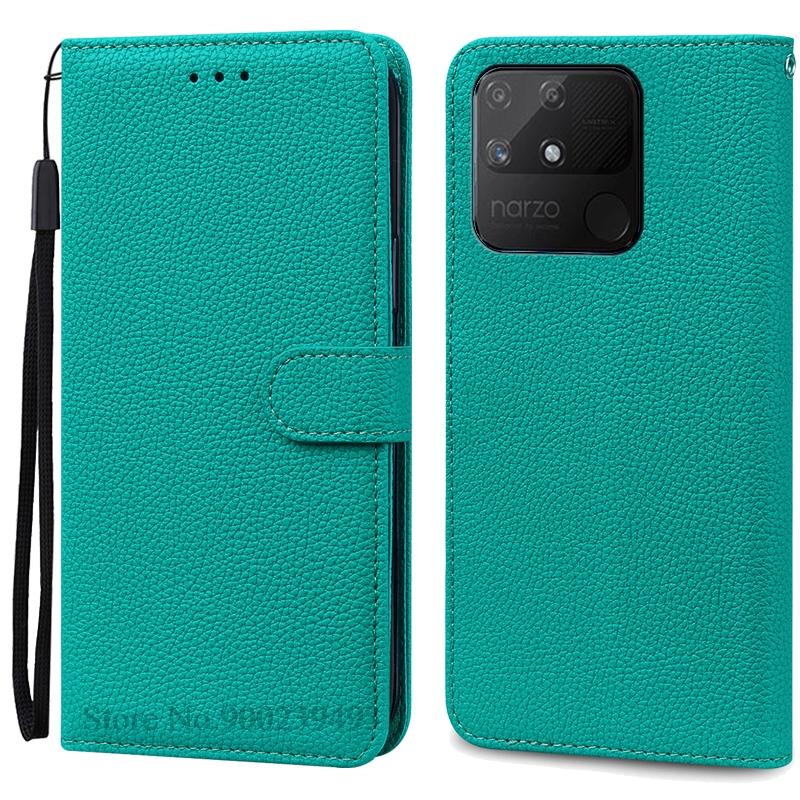 

Чохол Narzo 50A для Realme Narzo 50A, шкіряний чохол-гаманець, відкидний чохол для Realme Narzo 50A, чохол-книжка, чохол-чохол For Realme Narzo 50A ціан