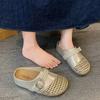 Woven hollow bag head half slippers women's summer outer wear 2025 new thick bottom inner height increase lazy one foot cool slippers