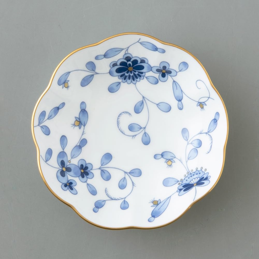 NARUMI Milano Petit Floral Květ švestky Malý Vyrobeno Dárkový Talířek, 9cm, Modrý, Potisk, Styl Chintz, Talíř, Japonsko, Krabička, 9682-565