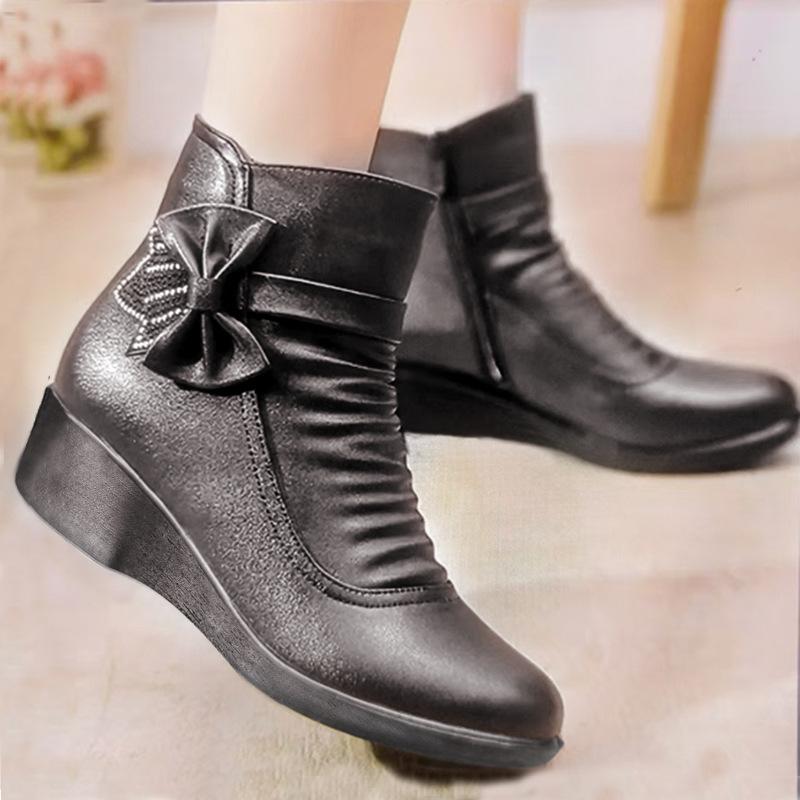 Winter for Women Ankle Boots PU Leather Female Fashion Thick Plush Warm Waterproof Non slip Outdoor Shoes