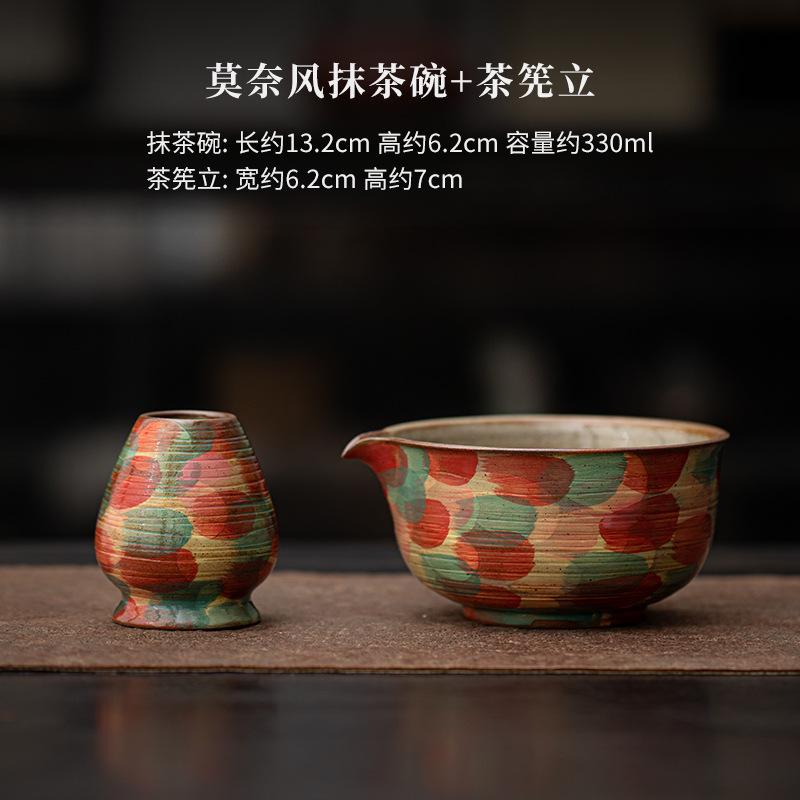 

Hand Drawn Ceramic Matcha Bowl and Whisk Set Sturdy Elegant Easy To Clean Matcha Mixing Bowl Kit Heat Resistant Japanese Tea Kit