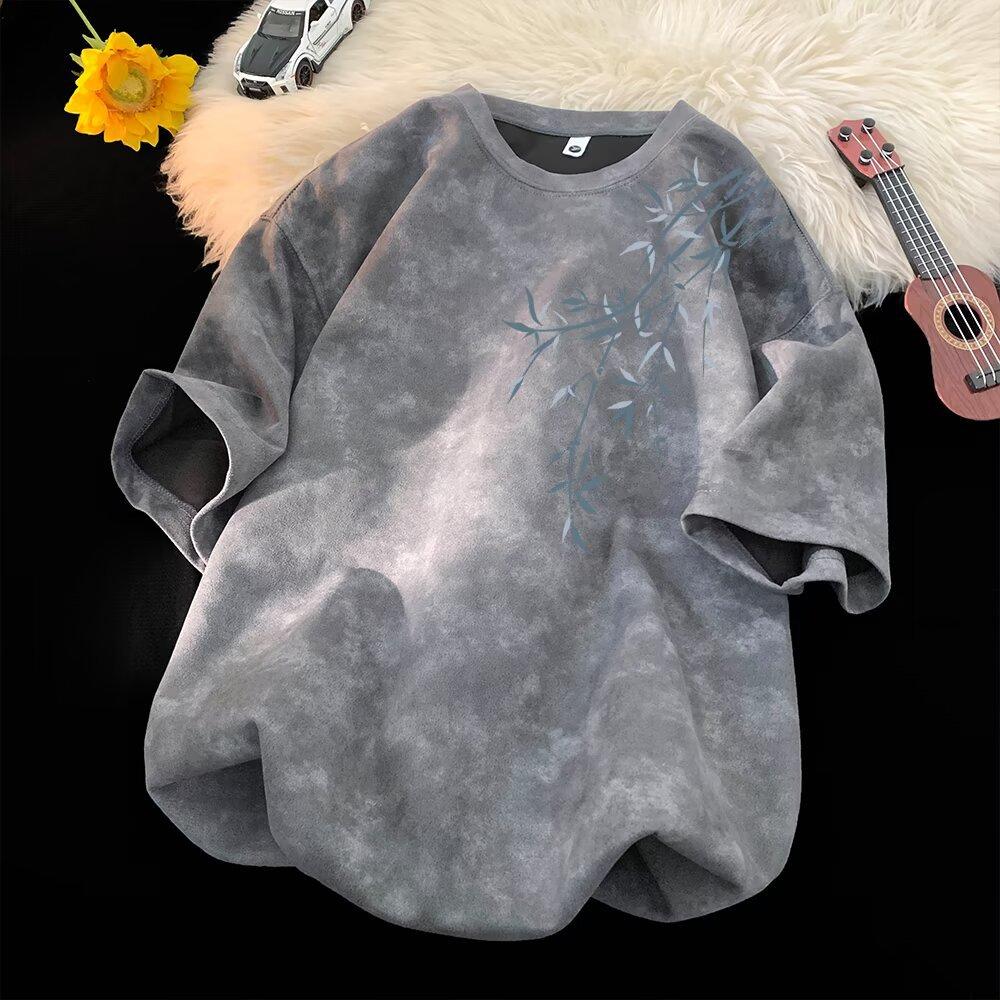 Men's Tie Dye Bamboo Print Short Sleeve T-Shirt - Oversized Casual Streetwear Chinese Style Tee