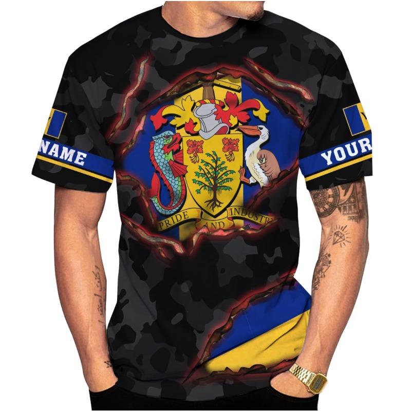 3D Barbados Ethnic Flag Map Print T Shirt For Man Barbados Of Arms Graphic Shirt Fashion Streetwear Short Sleeves Mens Clothing