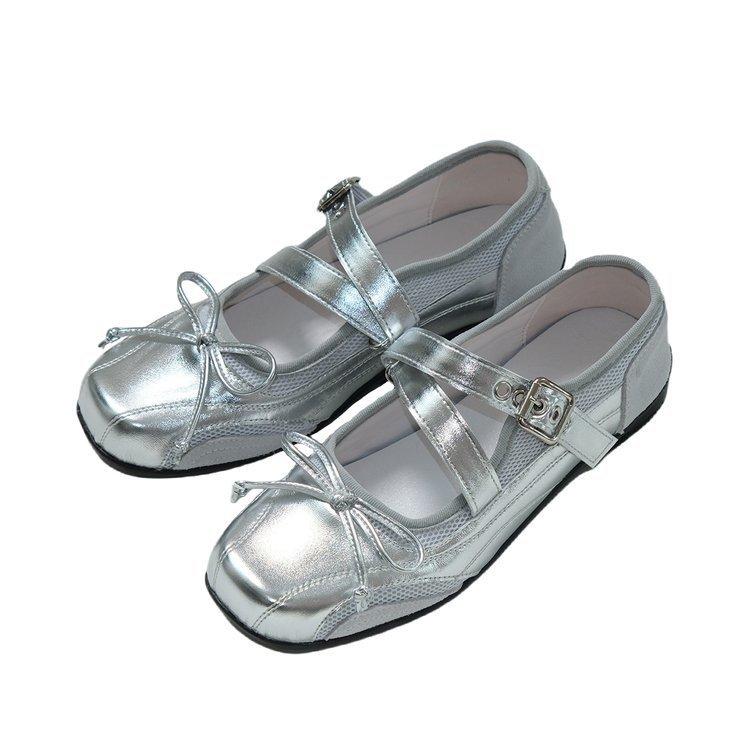 French silver ballet shoes women's 2025 summer new soft-soled straps Mary Jane shoes with skirt light mouth single shoes