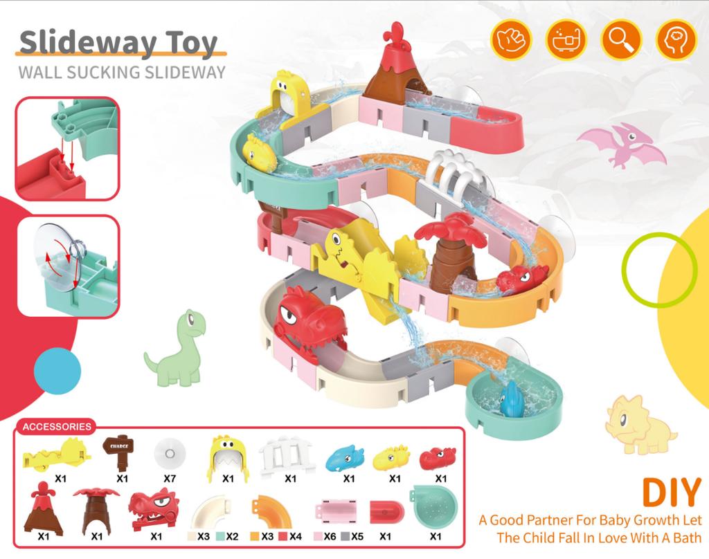 Bath Toys for Kids DIY Building Water Slide Tracks Dinosaur Bathtub Wall Toys for Toddlers Fun Baby Bathtime Bath Tub Shower