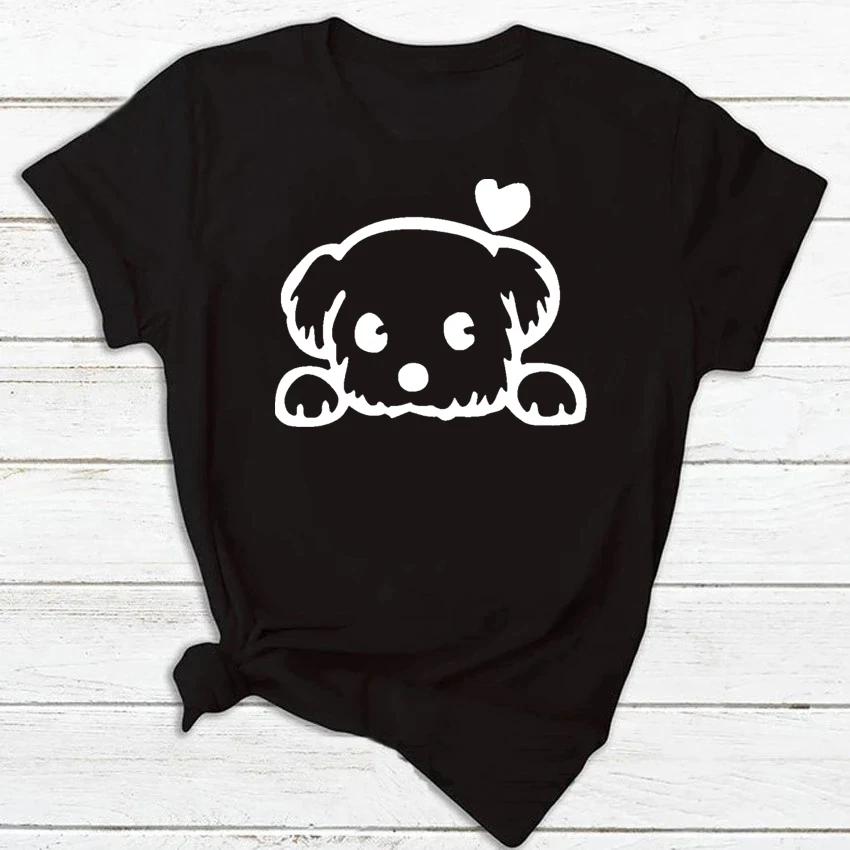 

Плюс размер женская футболка с принтом собаки и сердцебиения, забавная футболка с принтом 90-х, модная футболка для женщин, красная рубашка, одежда, топы 4XL чёрный