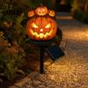 Auto on Off Light Solar Halloween Pumpkin Garden Stake Light, Waterproof Resin LED Outdoor Festival Decor Lantern, Spooky Yard Lighting for Patio Lawn
