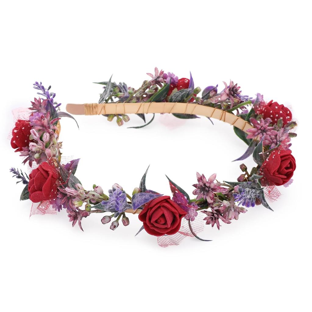 Black Floral Headpiece - Women's Elegant Lace Foam Rose Headband With Flowers for Hair Accessories, Wedding, Party, Birthday Gift, Photo Props | Dark