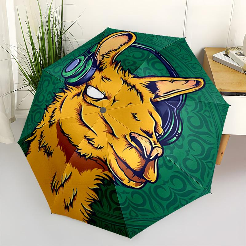 1pc Llama Beats Automatic Umbrella - 8-Rib Portable Folding Black Iron Frame for Outdoor, Beach, Travel, Beach Umbrella,061