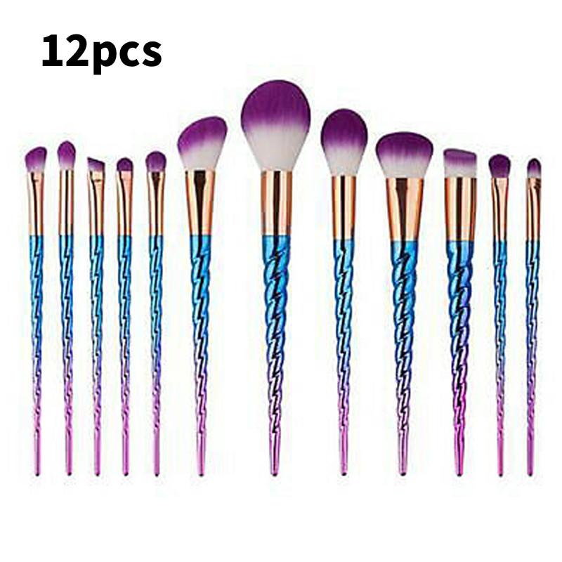 Pattern Spiral Mermaid 12 Piece Makeup Brush Collection Long Supplies Handles