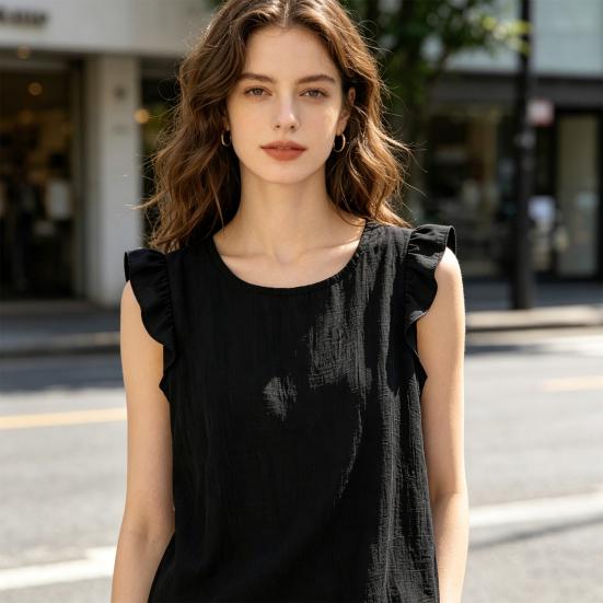 Women Tops Loose Fit Ruffle Sleeve Vest