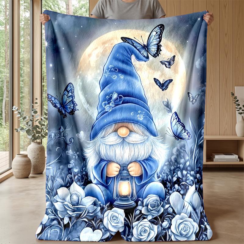 Merry Christmas Gnome Theme Blanket Lightweight Warm Flannel Blanket Decorative Throw Blanket for Home Decoration