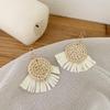 Korean Resort Style Handmade Rattan Raffia Straw Dangle Earrings with Ear Clips