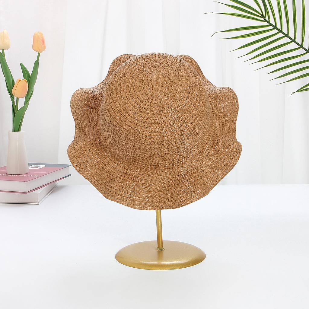 Children's wavy straw hat with windbreak rope Embryo big brim sun hat Women's summer sun protection sun hat